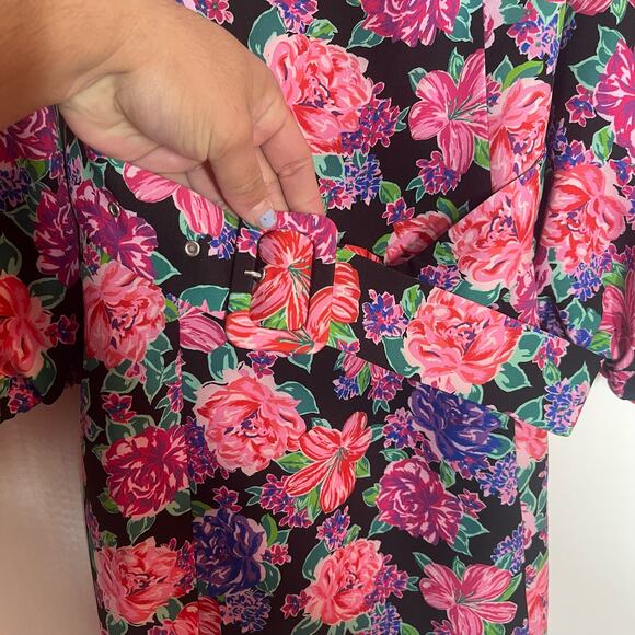 ZARA Mini Dress S Pink Purple Floral Print Belted Puff Sleeve Zinnia Blogger - Picture 8 of 10
